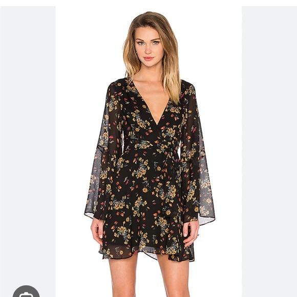 Free People Dresses & Skirts - ⭐️ NEW Free People Lilou Floral Black Wrap Chiffon Mini Dress Medium Boho